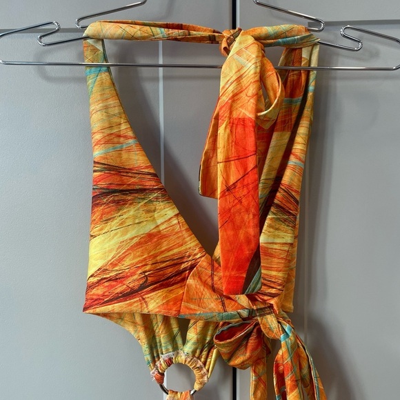 Farai London Gaia Canary Yelllow Halter Cutout Mini Dress Sunset Festival Large - Picture 6 of 7